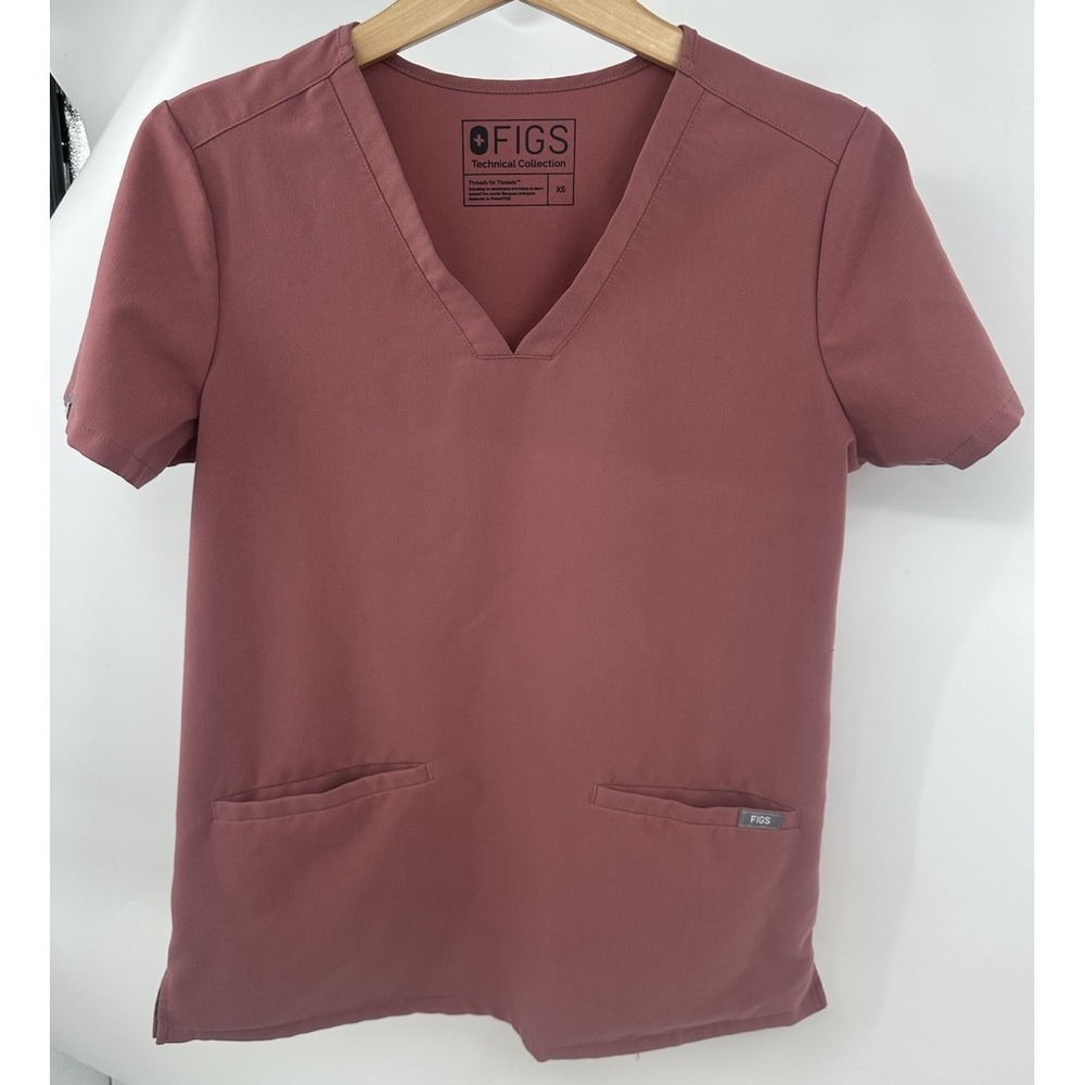 FIGS Scrub Top Shirt Women XS Technical Collection‎ Mauve Pink Pockets Medical